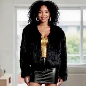 Azalea Wang Cropped Black Faux Fur Jacket S